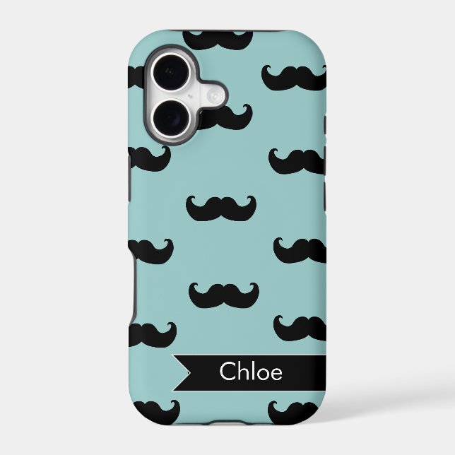 Personalized Black Mustache Pattern on blue Iphone Case (Back)