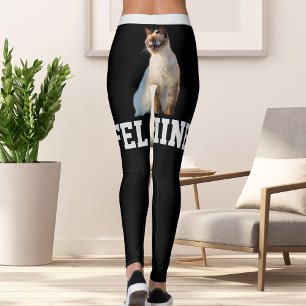 Personalized Black Name Cute Siamese Cat Pet Photo Leggings