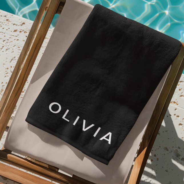 Personalized Black & Name Monogram | Elegant  Beach Towel (Creator Uploaded)