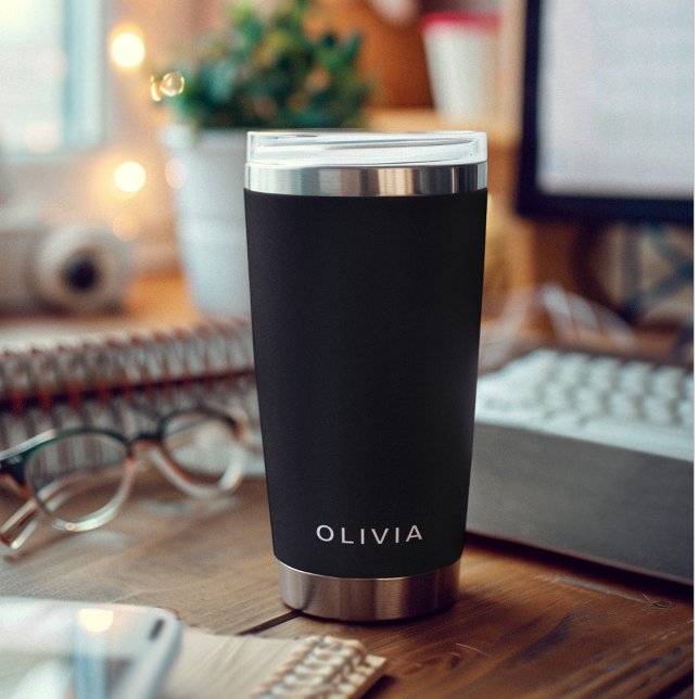 Personalized Black & Name Monogram | Elegant  Insulated Tumbler (Creator Uploaded)
