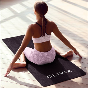 Personalized Black & Name Monogram Elegant Yoga Mat