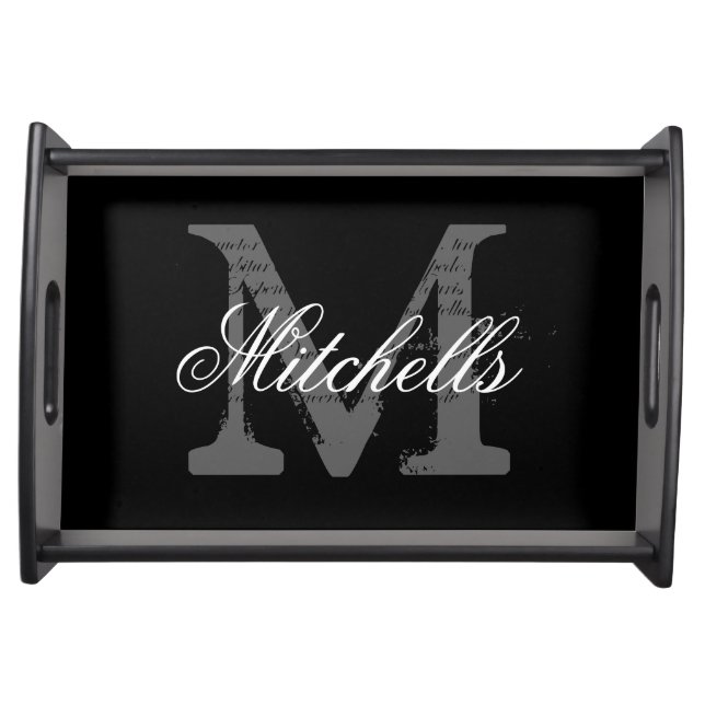 Personalized black name monogram serving trays (Front)
