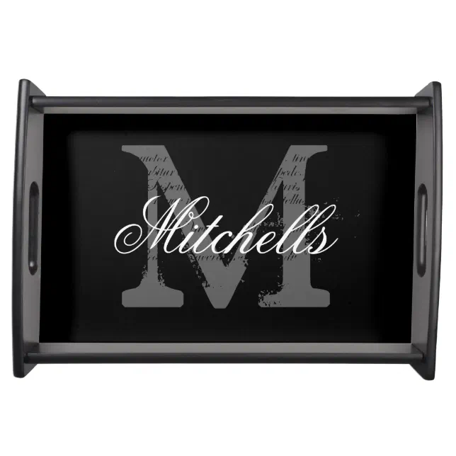 Personalized black name monogram serving trays Zazzle