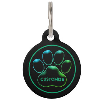Personalized Black Neon Glow Paw Print Pet ID Tag
