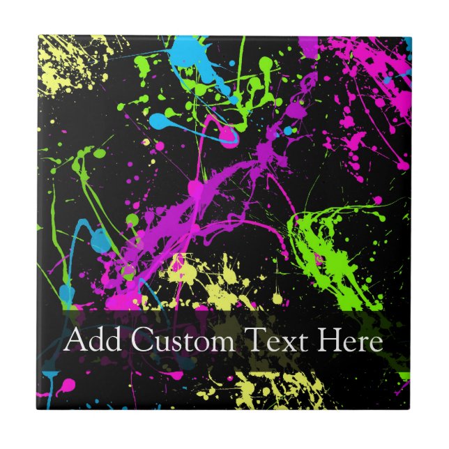 Personalized Black/Neon Splatter Ceramic Tile (Front)