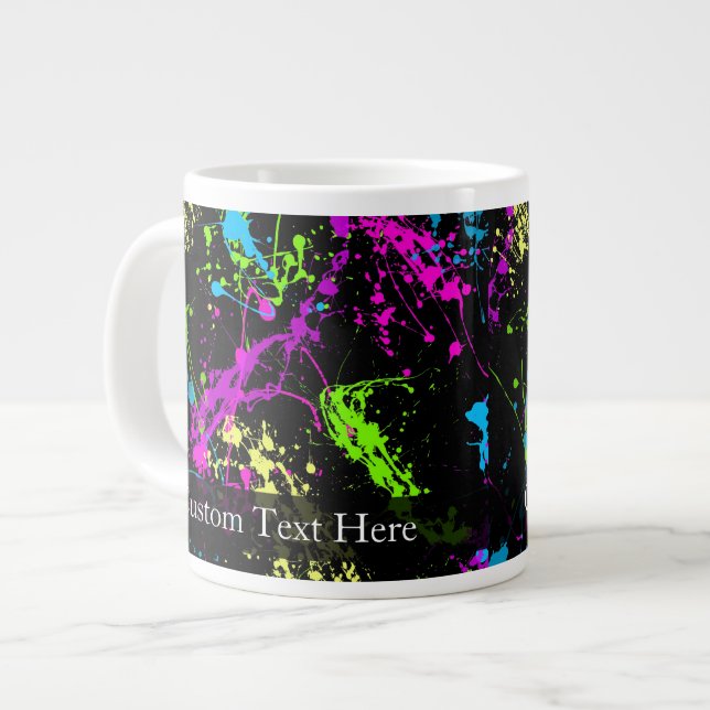 Personalized Black/Neon Splatter Giant Coffee Mug (Front Left)