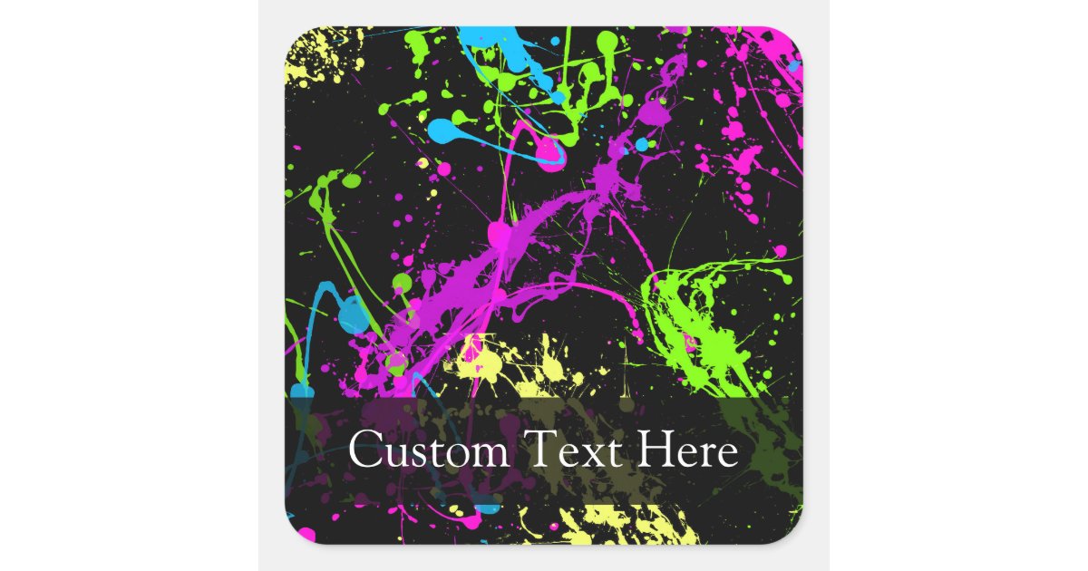 Personalized Black/Neon Splatter Square Sticker | Zazzle