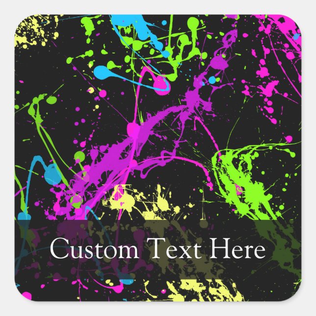Personalized Black/Neon Splatter Square Sticker (Front)