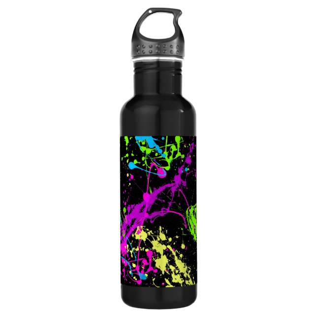 Personalized Black/Neon Splatter Water Bottle (Front)