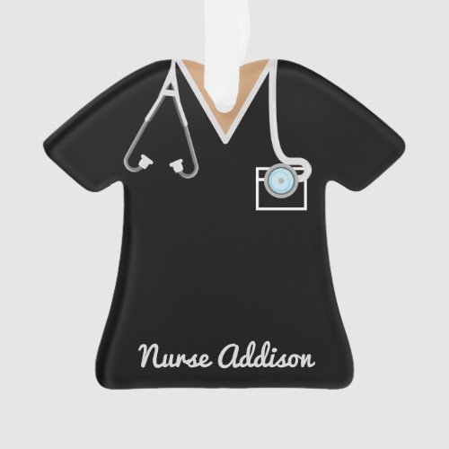 Personalized Black Nurse Scrubs Nursing Gift Ornament