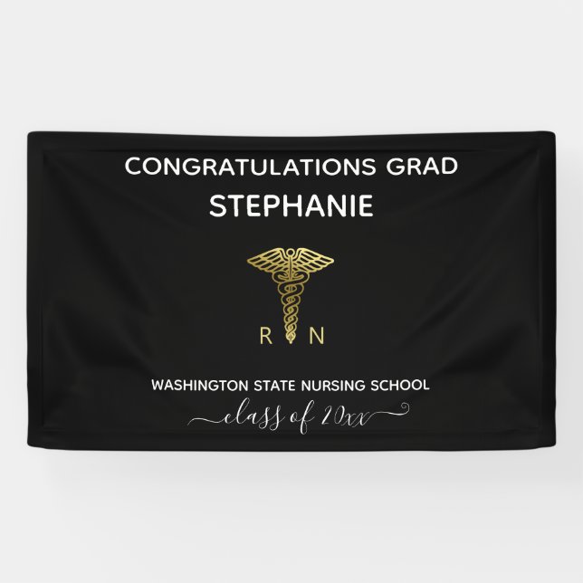 Personalized Black Nursing School Graduation  Banner (Horizontal)