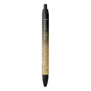Personalized Black Ombre Faux Gold Glitter Pen