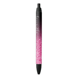 Personalized Black Ombre Faux Hot Pink Glitter Black Ink Pen