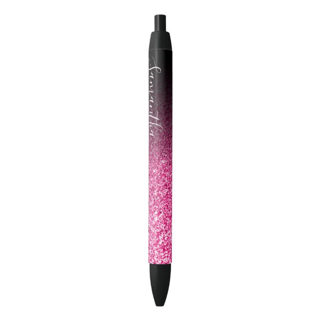 Personalized Black Ombre Faux Hot Pink Glitter Pen (Front Vertical)