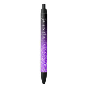 Personalized Black Ombre Faux Violet Glitter Pen
