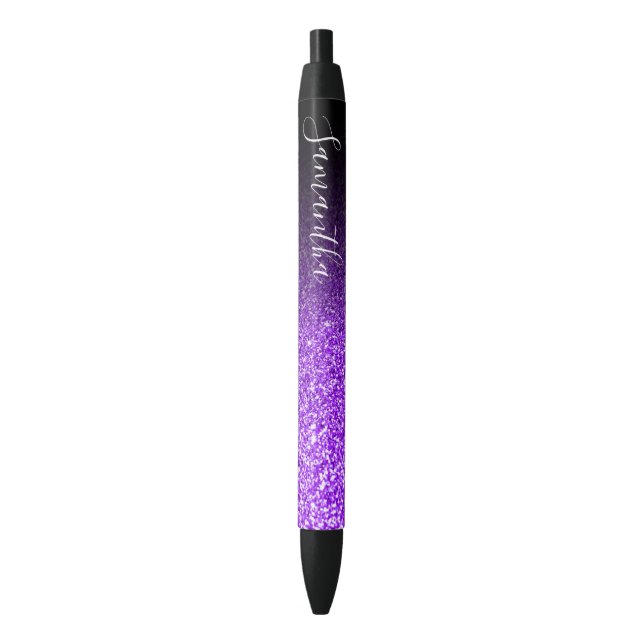 Personalized Black Ombre Faux Violet Glitter Pen (Front Vertical)