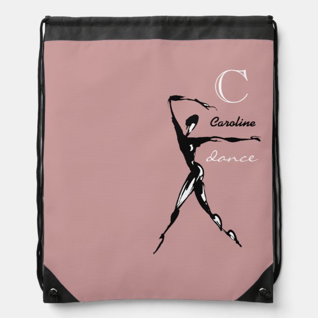 Personalized black on pink Dancing idea Drawstring Bag (Front)