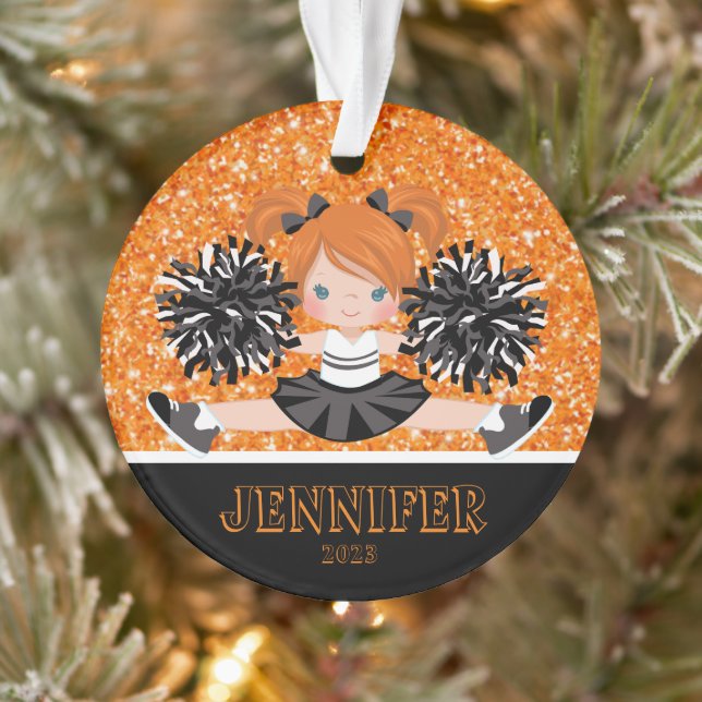 Personalized Black & Orange Cheerleading Ornament  (Tree)