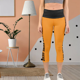 Personalized Black Orange Pet Cat Name Capri Leggings