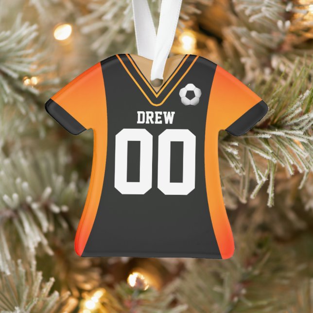 Personalized Black/Orange Soccer Jersey Ornament (Tree)