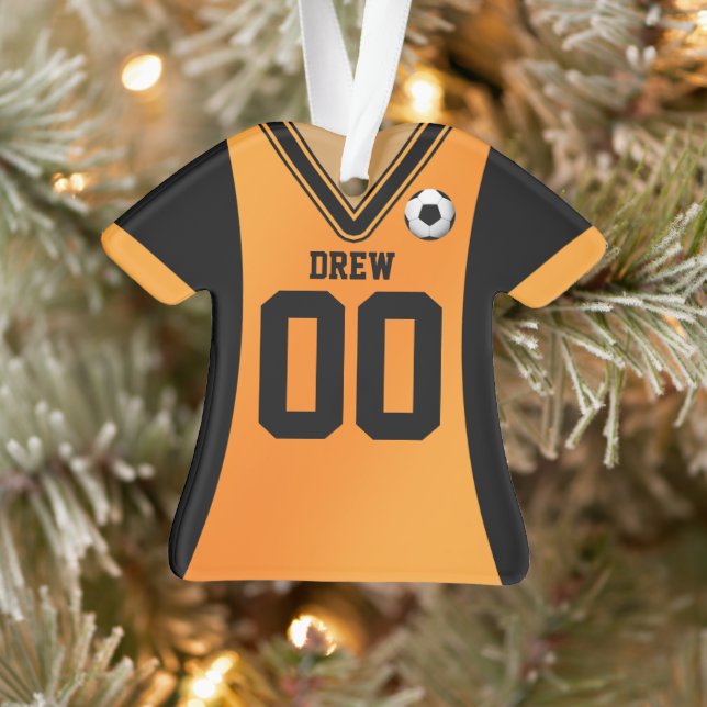 Personalized Black/Orange Soccer Jersey Ornament (Tree)