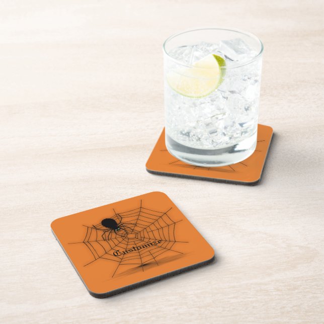 Personalized Black & Orange Spider Web  Coasters (Right Side)