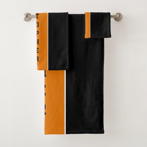 Personalized Black Orange Stripe Bath Towel Set