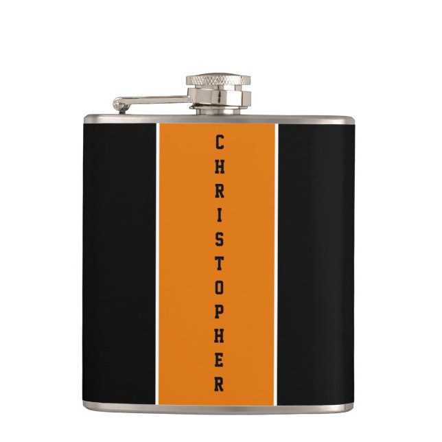 Personalized Black Orange Stripe Flask (Front)