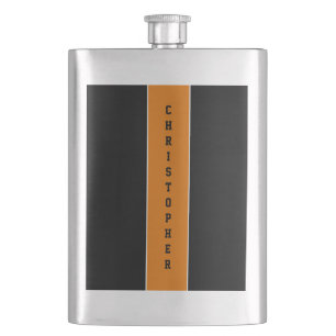 Personalized Black Orange Stripe Masculine Flask