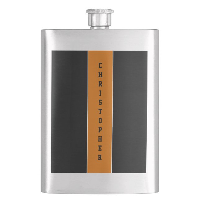 Personalized Black Orange Stripe Masculine Flask (Front)
