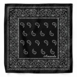 Personalized black paisley bandana, edit name bandana