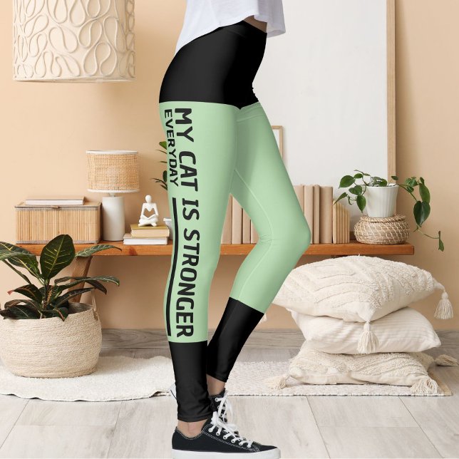 Personalized Black Pale Green Stripes Cat Retro Leggings (Creator Uploaded)