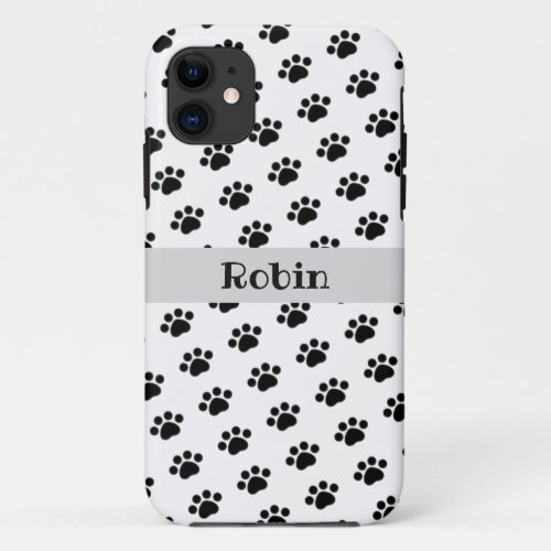 Personalized Black Paw Print Pattern iPhone 11 Case