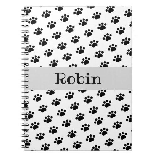 Personalized Black Paw Print Pattern Notebook