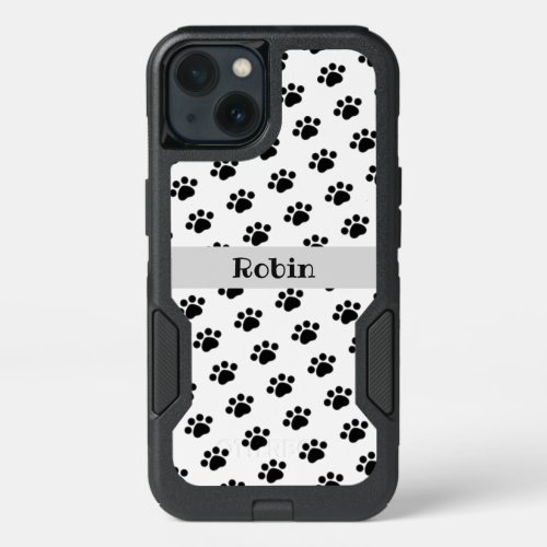 Personalized Black Paw Print Pattern iPhone 13 Case