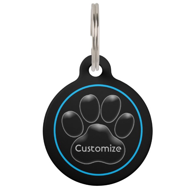 Personalized Black Paw Print Pet ID Tag (Front)