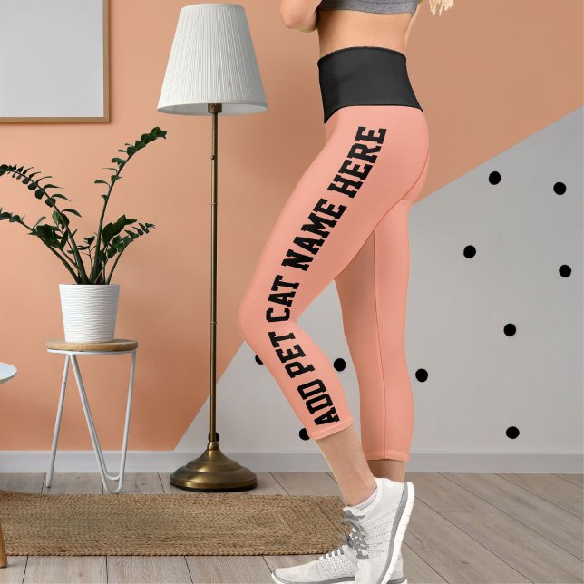 Personalized Black Peach Pet Cat Name Capri Leggings (Creator Uploaded)