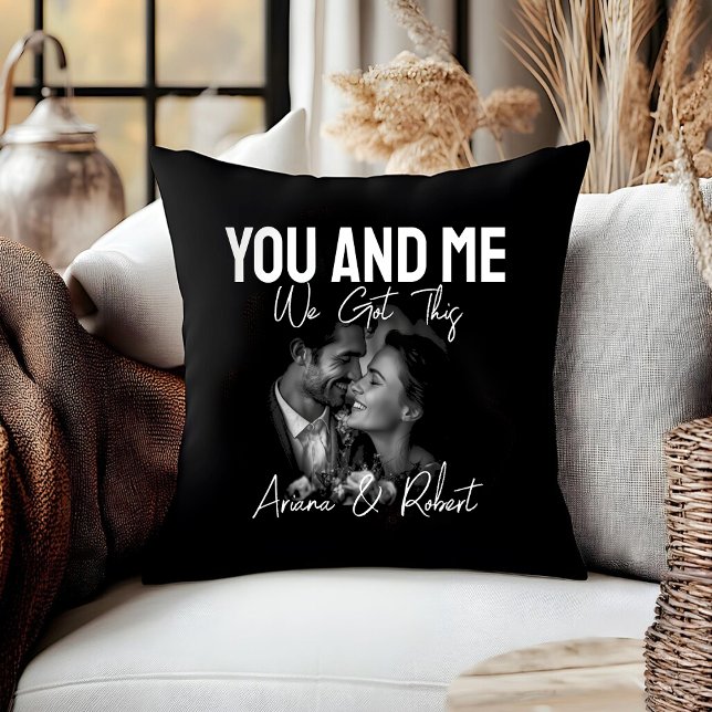 Personalized Black Photo Couple 'You and Me'  Throw Pillow (Creator Uploaded)