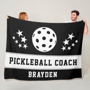 Personalized Black Pickleball Coach Name Fleece Blanket