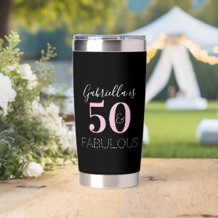 Personalized Black Pink 50th Birthday Party Favor Insulated Tumbler