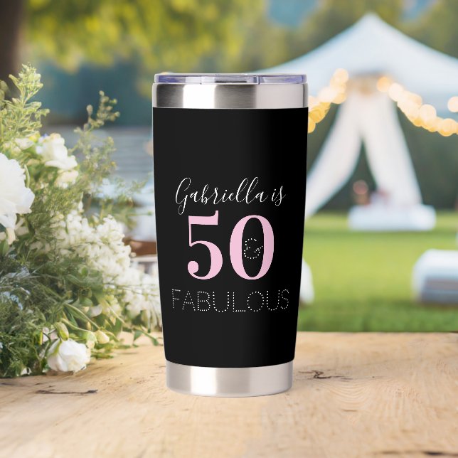 Personalized Black Pink 50th Birthday Party Favor Insulated Tumbler (Wedding (Rotated))