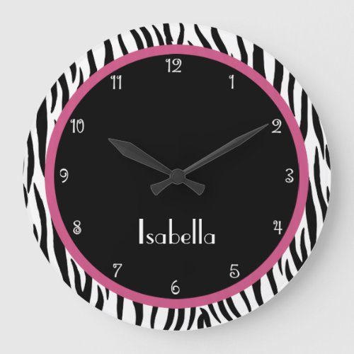 Personalized Black Pink and Zebra Print Clock