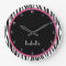 Personalized Black, Pink and Zebra Print Clock