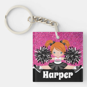 Personalized Black & Pink Cheerleading Keychain