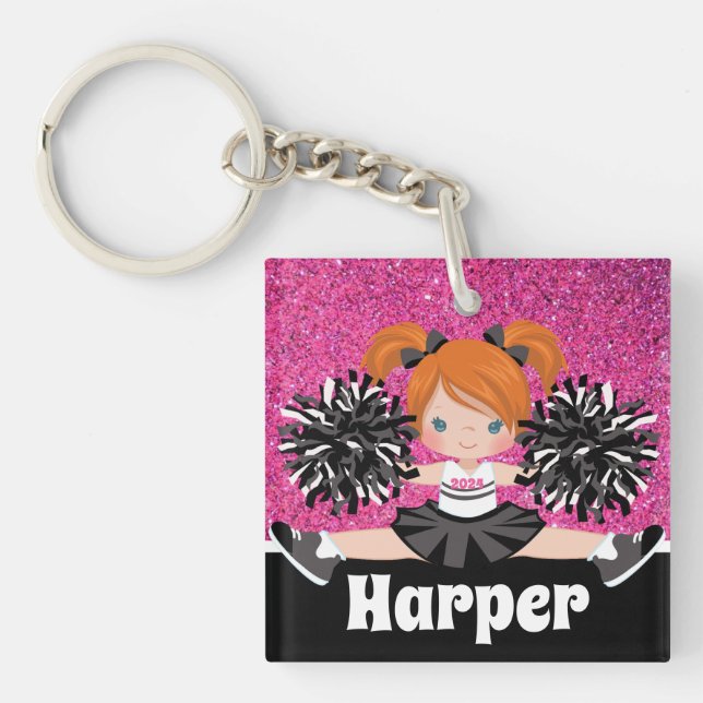 Personalized Black & Pink Cheerleading Keychain (Front)
