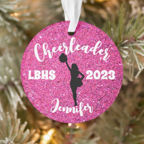 Personalized Black  Pink Cheerleading Ornament 