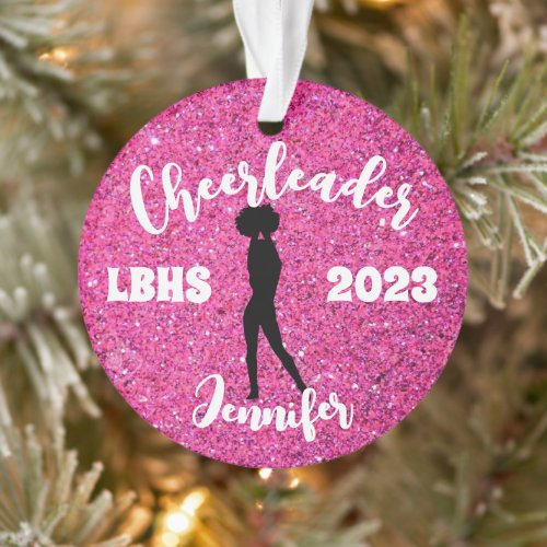 Personalized Black  Pink Cheerleading Ornament 