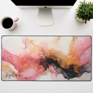 Personalized Black Pink Gold Liquid Alcohol Ink Desk Mat
