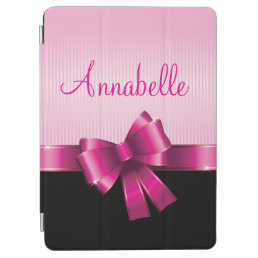 Personalized Black PINK GRADIENT Stripes PINK BOW iPad Air Cover