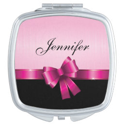 Personalized Black PINK GRADIENT Stripes PINK BOW Makeup Mirror